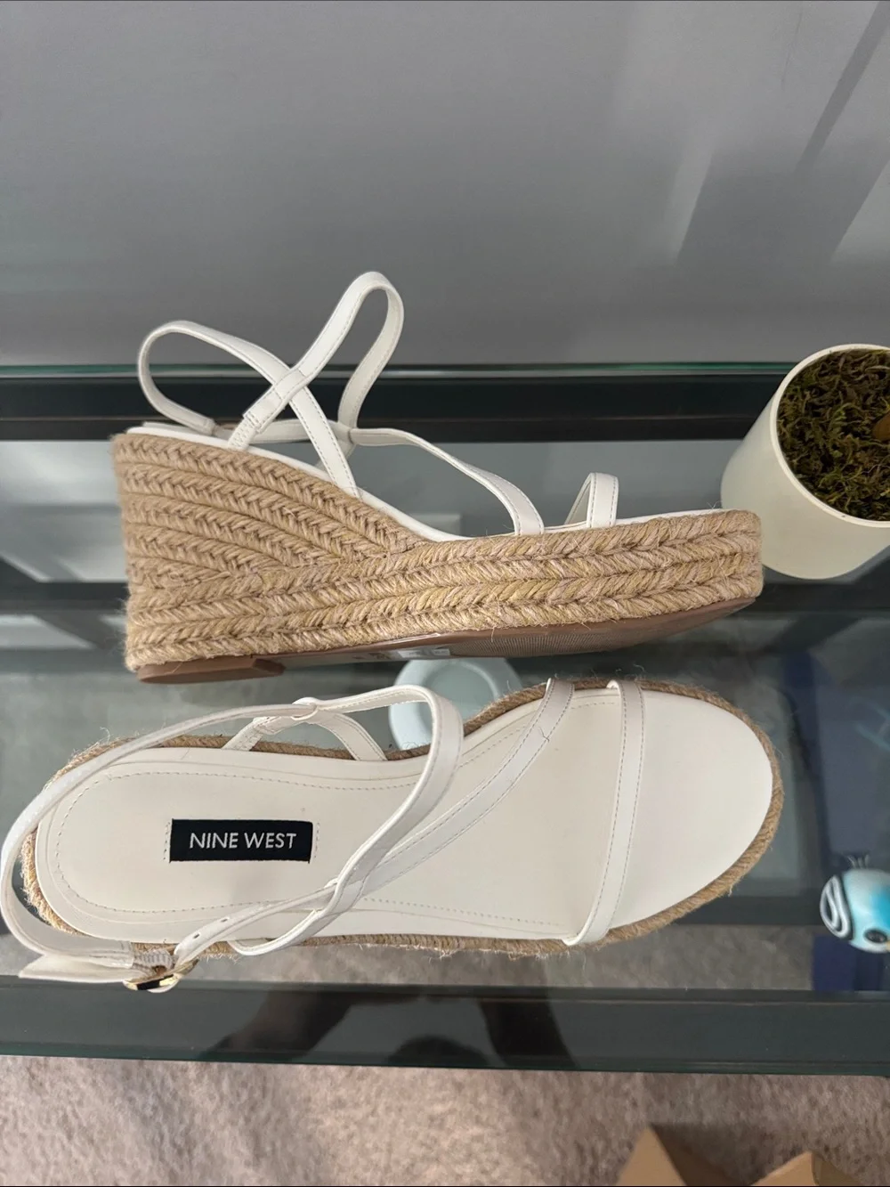 Nine West White Espadrille Wedge Sandals